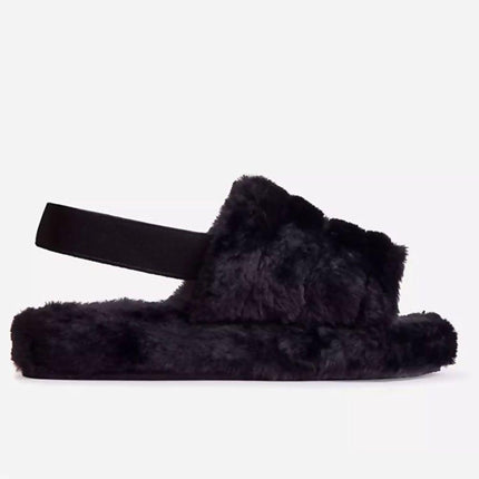 Faux Fur Fluffy Stripe Slippers - Viva Vista Store