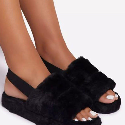 Faux Fur Fluffy Stripe Slippers - Viva Vista Store