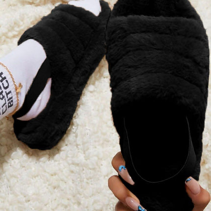 Faux Fur Fluffy Stripe Slippers - Viva Vista Store