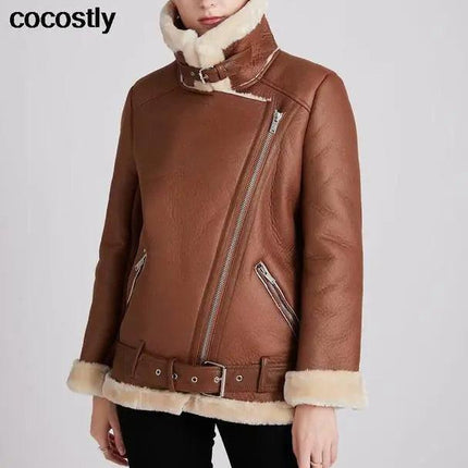 High Quality Woman's Faux Leather Fur Coat - Viva Vista Store