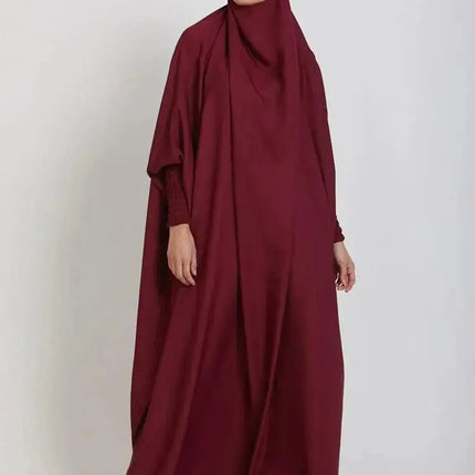 Muslim Women Jilbab One-piece  Prayer Dress Hooded Abaya Smocking Sleeve Islamic Clothing Dubai Saudi Black Robe Turkish Modesty - Viva Vista Store