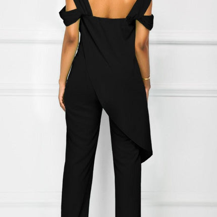 Women Casual Strap Open Back Overlay Jumpsuit Fashion Cold Shoulder Straight Leg Jumpsuit Plus Size Jumpsuits - Viva Vista Store