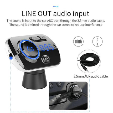 JaJaBor Bluetooth 5.0 Carkit Handsfree FM Transmitter AUX Audio Car Player A2DP Wireless Car MP3 Player Support TF Card Playback - Viva Vista Store