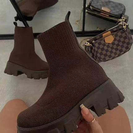 Women Thick-soled Casual Net Red Knitted Short Boots Women Botas De Mujer Large Size - Viva Vista Store