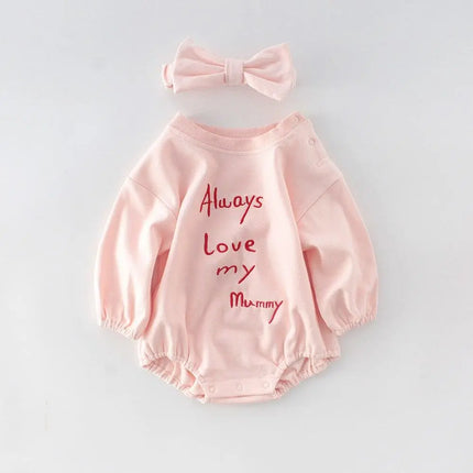 Spring Baby Girl Bodysuit + Hairband Baby Long Sleeve Casual Twins Baby Clothes 0-24m Girls Infant Clothing Solid Color Jumpsuit - Viva Vista Store