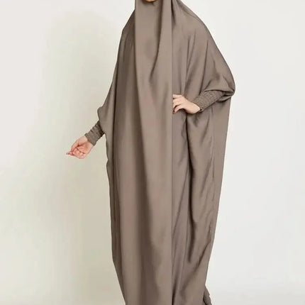 Muslim Women Jilbab One-piece  Prayer Dress Hooded Abaya Smocking Sleeve Islamic Clothing Dubai Saudi Black Robe Turkish Modesty - Viva Vista Store