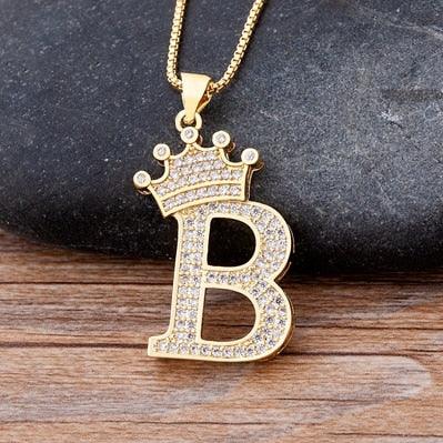 Nidin New Luxury Copper Zircon A-Z Crown Alphabet Pendant Chain Necklace Hip-Hop Style Fashion Woman Man Initial Name Jewelry - Viva Vista Store