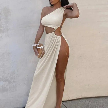 Serytee Sexy One Shoulder Beach Boho Cover Up Dress Women Summer High Split White Long Dress HolidayParty Robe 2022 Sundress - Viva Vista Store