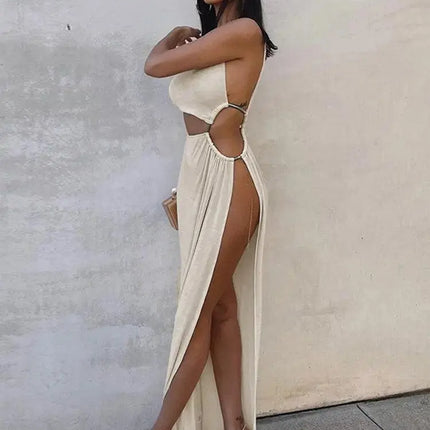 Serytee Sexy One Shoulder Beach Boho Cover Up Dress Women Summer High Split White Long Dress HolidayParty Robe 2022 Sundress - Viva Vista Store