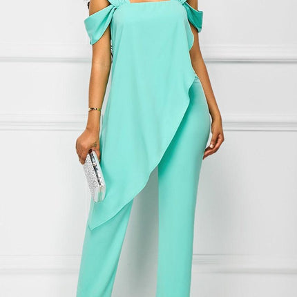 Women Casual Strap Open Back Overlay Jumpsuit Fashion Cold Shoulder Straight Leg Jumpsuit Plus Size Jumpsuits - Viva Vista Store