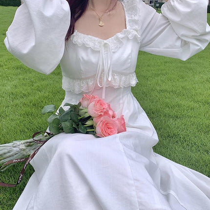 Vintage Victorian White Lace Dress Maxi Dress - Viva Vista Store