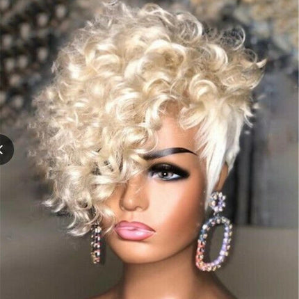 Short Platinum Blond Afro Curly Wave Pixie Cut Wig Synthetic Hair for Women Dress Party Full Wig - Viva Vista Store