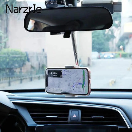 360 Degrees Car Rearview Mirror Mount Phone Holder For iPhone 12 GPS Seat Smartphone Car Phone Holder Stand Adjustable Support - Viva Vista Store