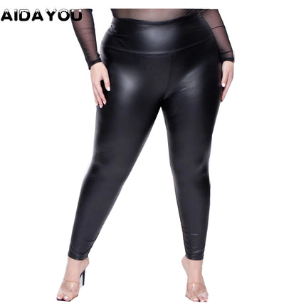 Faux Leather Leggings Plus Size Super Stretchy Spandex Clothing PU Leather Pant Tummy Control Oversized Pants ouc088 - Viva Vista Store