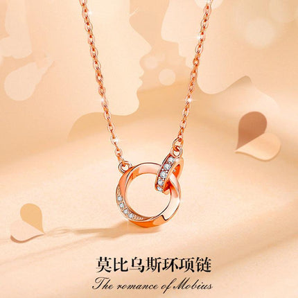 Fashion light luxury style diamond Mobius double ring necklace necklace female Ins style geometric ring pendant clavicle chain - Viva Vista Store