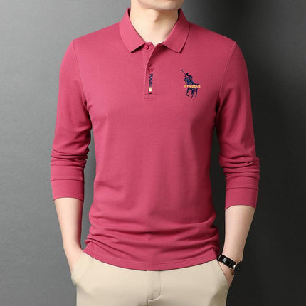 New cotton POLO shirt male business gentleman embroidery lapel breathable long-sleeved T-shirt male wholesale - Viva Vista Store