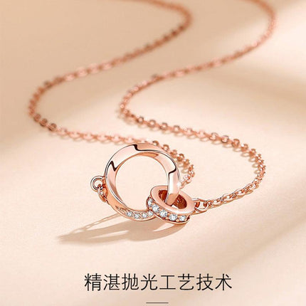 Fashion light luxury style diamond Mobius double ring necklace necklace female Ins style geometric ring pendant clavicle chain - Viva Vista Store