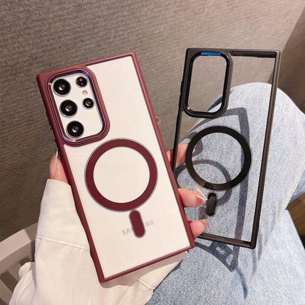 Suitable for Samsung S22Ultra mobile phone shell tpu soft edge metal ring magnetic transparent pc shell S22plus protective sleeve - Viva Vista Store