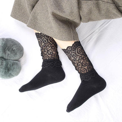 LOLITA women's socks spring and summer long tube lace cute Japanese Lolita soft sister black and white JK uniforms public socks - Viva Vista Store