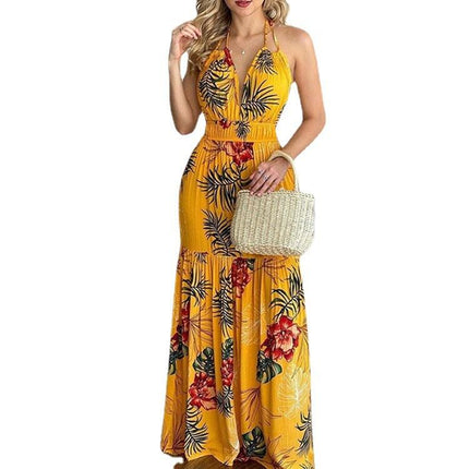 Amazon eBay explosion models 2021 European and American summer new print leap long skirt dress cross-border spot - Viva Vista Store