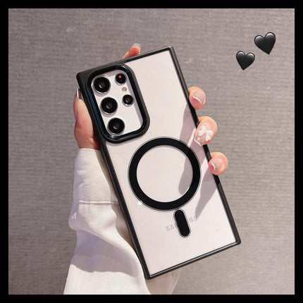 Suitable for Samsung S22Ultra mobile phone shell tpu soft edge metal ring magnetic transparent pc shell S22plus protective sleeve - Viva Vista Store