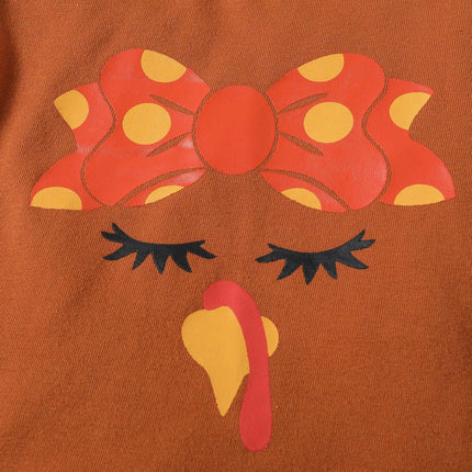 children's clothing baby toddler girl set Thanksgiving turkey pumpkin print long sleeve skirt two-piece - Viva Vista Store