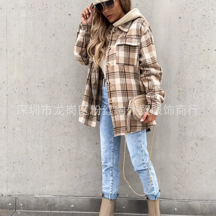 Women's Coat Fashion Hooded (Detachable) Woolen Plaid Coat - Viva Vista Store
