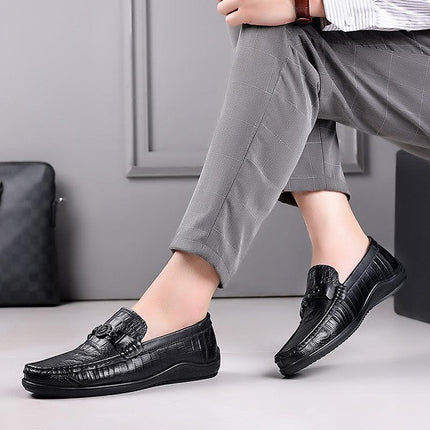 First layer leather peas shoes men's leather crocodile set foot black skin fish pattern casual shoes men a pedal large size men's shoes - Viva Vista Store