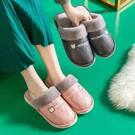 Couples cotton slippers female autumn and winter indoor soft bottom home warm thick bottom non-slip male floor grungstone shoes - Viva Vista Store
