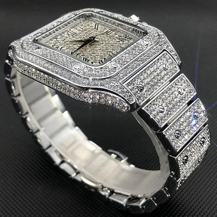 MISSFOX Ice Out Square Watch For Men Top Brand Luxury Full Diamond Mens Watches Ultra Thin Waterproof Hip Hop Clock Dropshipping - Viva Vista Store