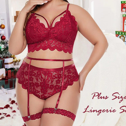 Plus Size Women Lingerie Set Floral Lace Bra Hollow Out Thong Garter Set Sexy Women Underwear Sex Costume Lenceria Mujer - Viva Vista Store