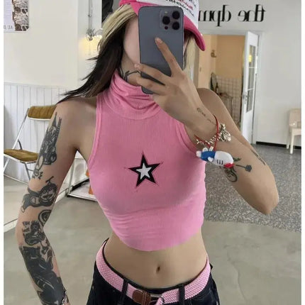 Y2K Pink Star Graphic Tank Top - Viva Vista Store