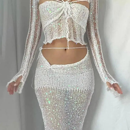 Distressed Knitted Sequin Three Piece Set - Viva Vista Store