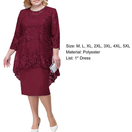 Ingvn Women Plus Size Dress O-neck Midi Loose Dress M-5XL Lady Evening Lace Mesh Sexy Elegant Dress Female Clothing Summer Autumn - Viva Vista Store