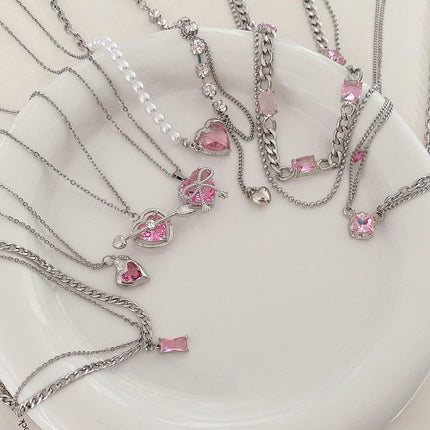 Y2K Pink Crystal Necklace Jewelry - Viva Vista Store