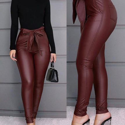 Oversized PU Leather Pants Bow Lace-up Sexy - Viva Vista Store