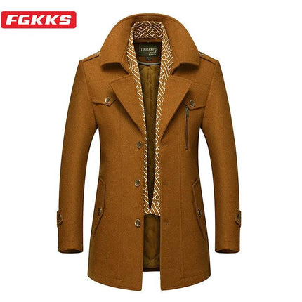 FGKKS Man Classic Fashion Trench Coat Male Long Jacket Slim Fit Overcoat Casual Wool Blends Warm Outerwear Windbreaker Men - Viva Vista Store