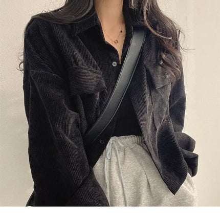 Black Corduroy Long Sleeve Jacket - Viva Vista Store
