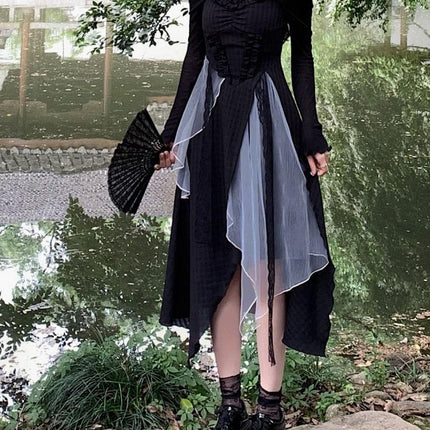 Vintage Black Layered Midi Dress - Viva Vista Store