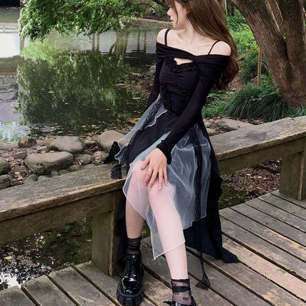 Vintage Black Layered Midi Dress - Viva Vista Store