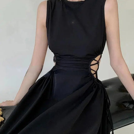 Cyber Goth Black Cut Out Dress - Viva Vista Store