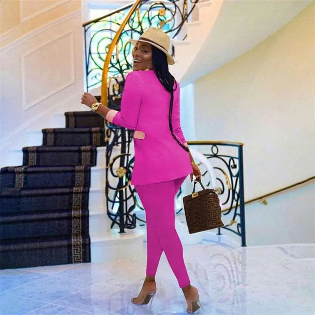 Adogirl Color Patchwork 2 Piece Sets Women Blazer Suits Elegant Slim Long Sleeve Corset Jacket Pencil Pants Office Lady Outfits - Viva Vista Store