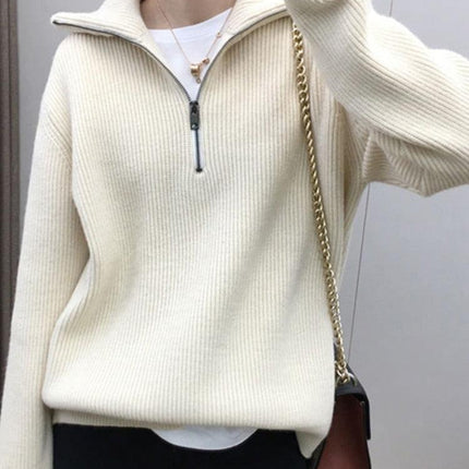Zip Up Knitted Long Sleeve Sweater - Viva Vista Store