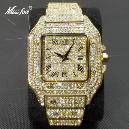 MISSFOX Ice Out Square Watch For Men Top Brand Luxury Full Diamond Mens Watches Ultra Thin Waterproof Hip Hop Clock Dropshipping - Viva Vista Store