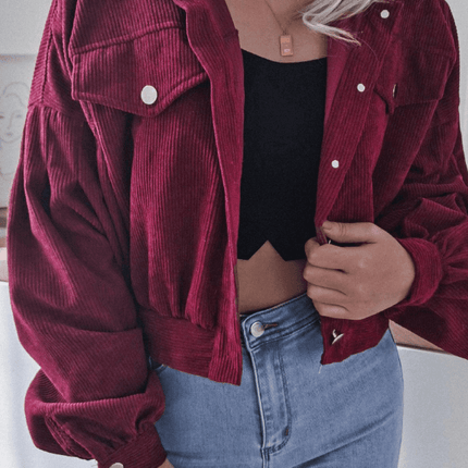 Lantern Sleeve Cropped Corduroy Jacket For Women - Viva Vista Store