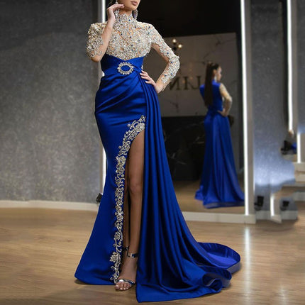 Blue Gold Round Neck Dress Dress