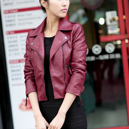 Women's PU Leather Jacket Short Slim Coat