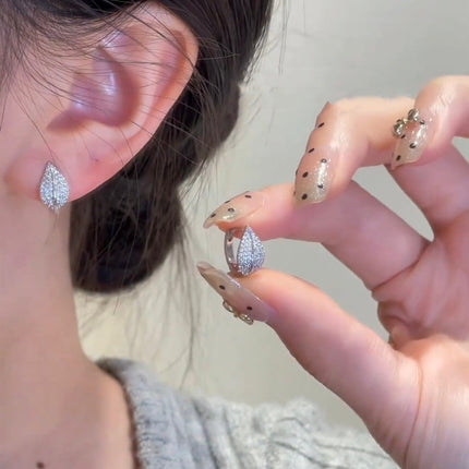 Full Rhinestone Zircon Leaf Earrings