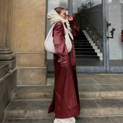 Women's Loose Fashion Long Leather Trench Coat Dropshipman