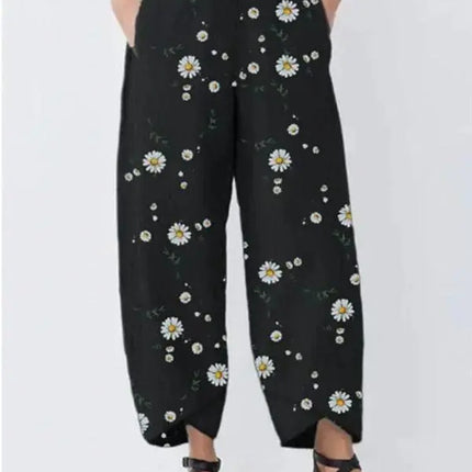 Floral Printed  Loose Cotton and Linen Casual Pants - Viva Vista Store